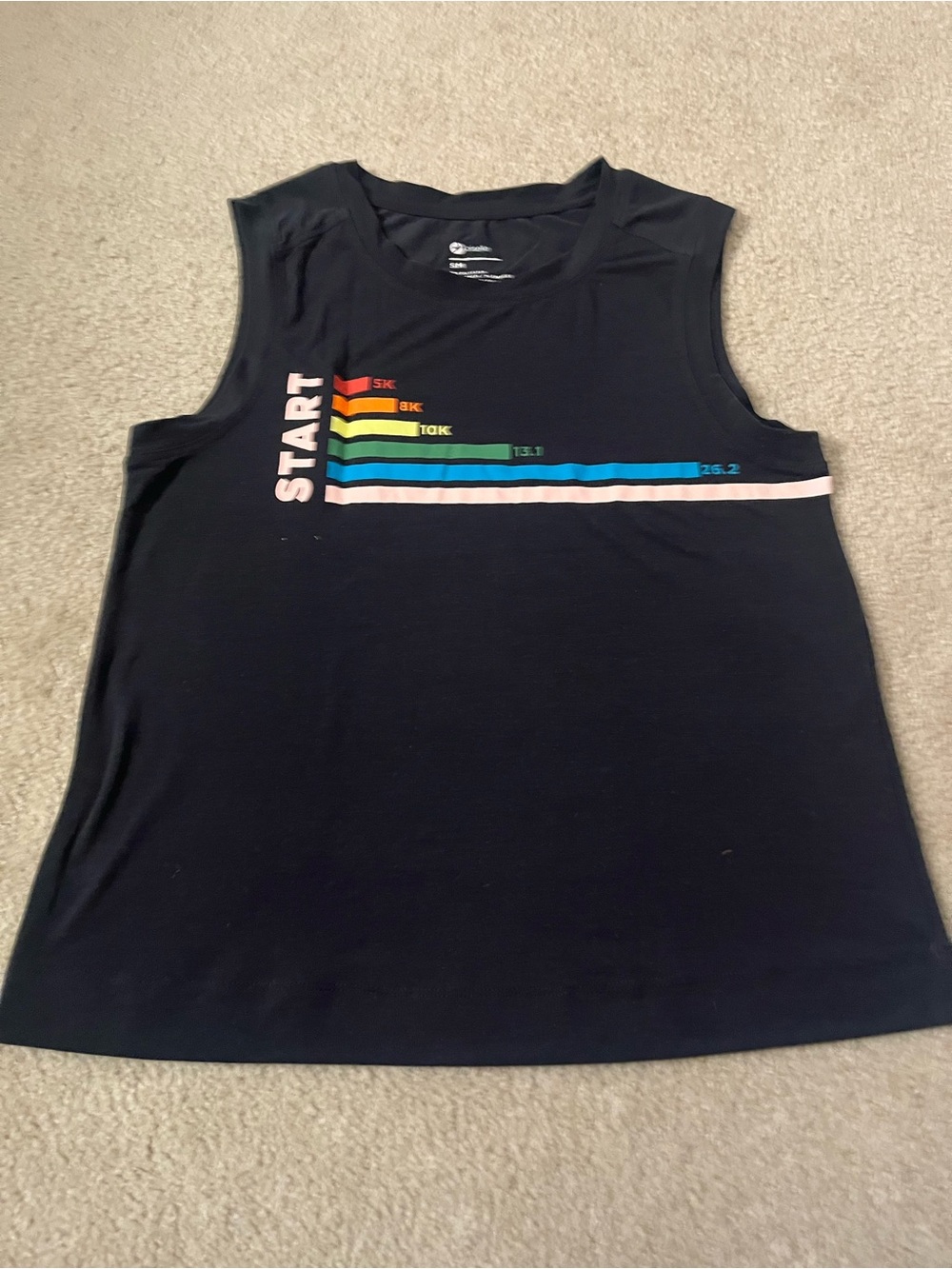 oiselle Black Muscle Tee with Multicolor Start Graphic